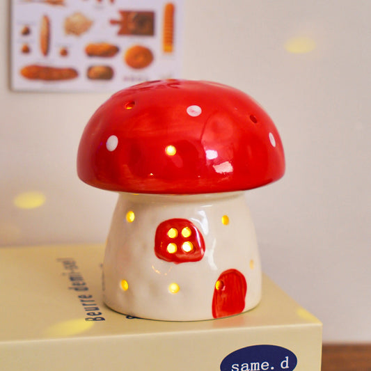 Fairy Mushroom House Ceramic Night Light - Hand-Painted LED Lamp