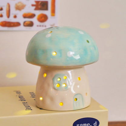 Fairy Mushroom House Ceramic Night Light - Hand-Painted LED Lamp