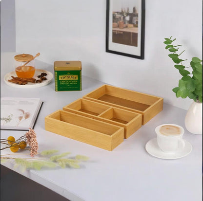 Bamboo drawer organizer storage box set, multi-purpose drawer organizer, suitable for kitchen, bathroom, and cosmetics