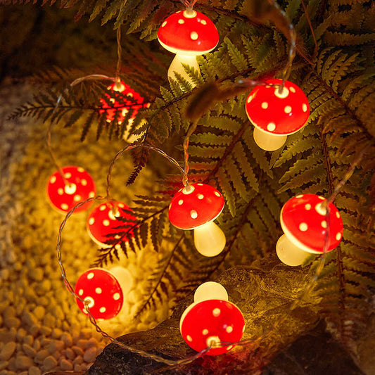 Twinkling Mushroom Fairy String Lights - USB Rechargeable LED